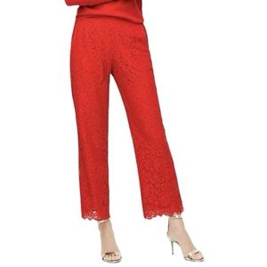 J Crew Red Lace Wide Legged Cropped Pant